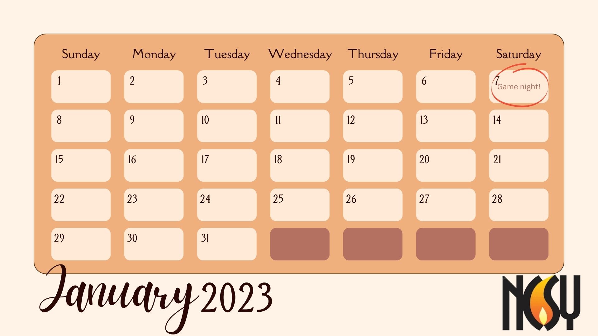 January 2023 JR NCSY Calendar Oregon NCSY